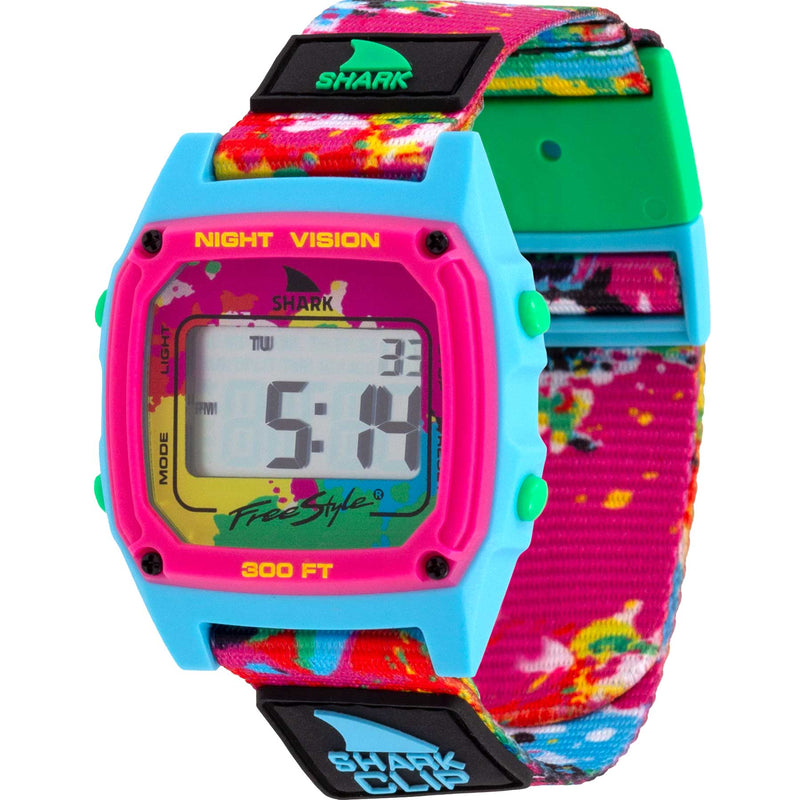 Freestyle Shark Classic Clip, Neon Splatter, Style: FS101157, 20MM Nylon Band w Case Width: 38MM, 100M Water Resistant/ Clip,