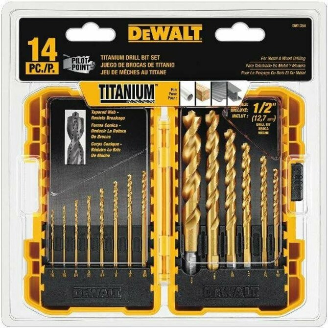 Dewalt 14 Piece Titanium Drill Bit Set 1 16 1 2 115 DW1354