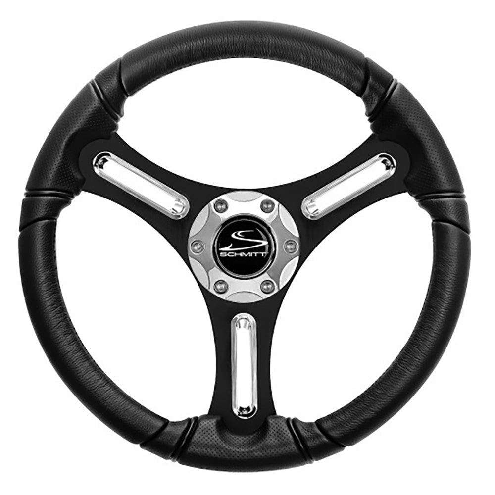 Schmitt Marine Torcello 14" Wheel - 03 Series - Polyurethane Wheel with Chrome Spoke Inserts & Cap - Black Brushed Spokes - 3/4" - Retail Packaging