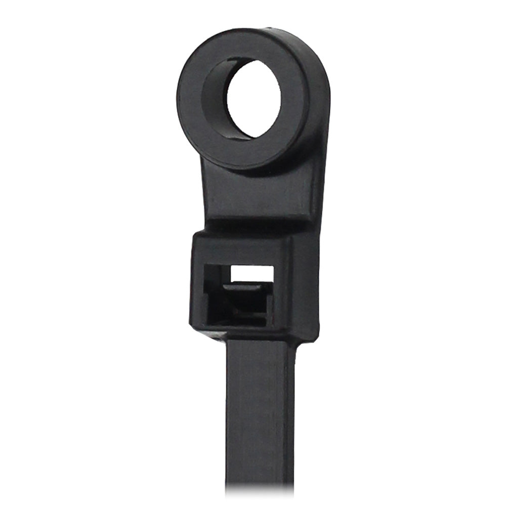 Pacer 8" Cable Tie with Mounting Ring - Black - 50lb Tensile Strength - 2" Bundle Diameter - 100 Piece Bag