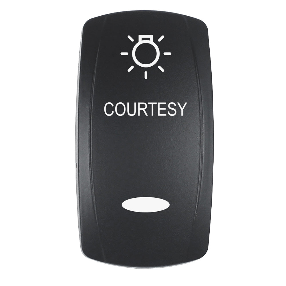 Pacer Actuator - 'COURTESY' for V Series Contura Switches - Black - Laser Etched (Top/Bottom Light)