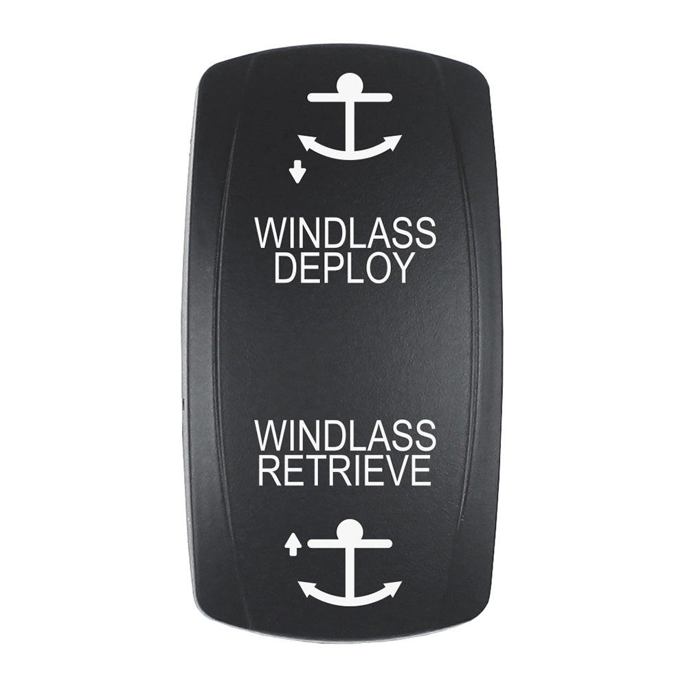 Pacer Actuator - 'WINDLASS DPLY/RTRV' for V Series Contura Switches - Black - Laser Etched (Top/Bottom Light)