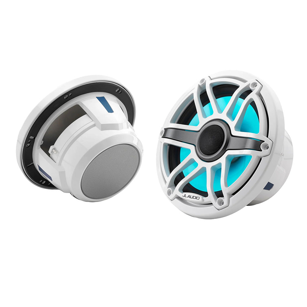 JL Audio M6 Series 7.7" Marine Coaxial Speakers with Gloss White Sport Grille & Transflective™ LED Lighting - M6-770X-S-GwGw-i