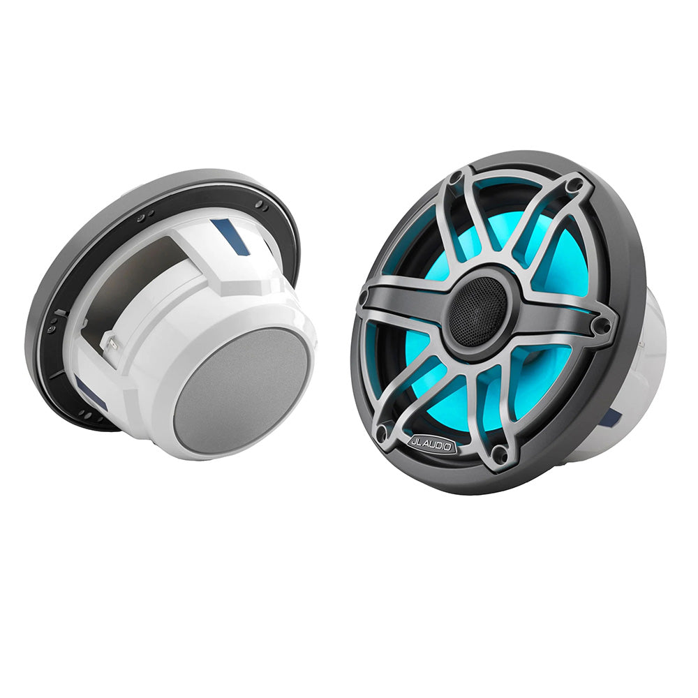 JL Audio M6 Series 7.7" Marine Coaxial Speakers with Grey Metallic Sport Grille & Transflective™ LED Lighting - M6-770X-S-GmTi-i
