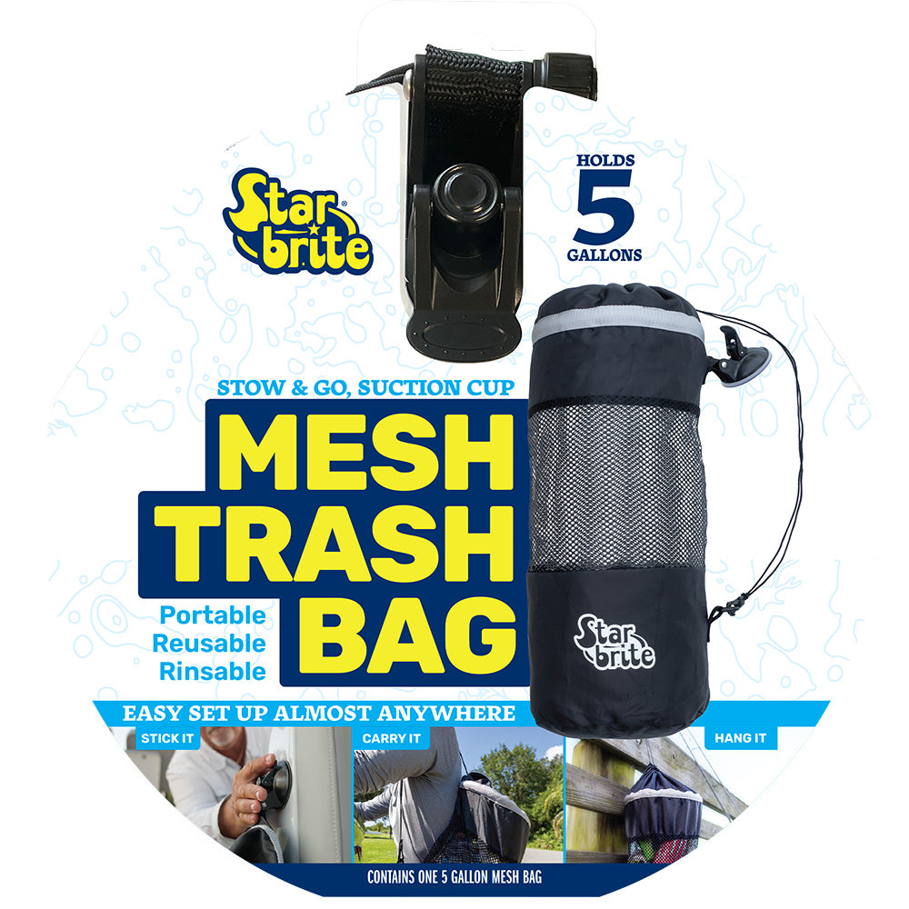 Star brite Mesh Trash Bag with Locking Suction Cup & Litter Guard Cinch Tie - 5 Gallons