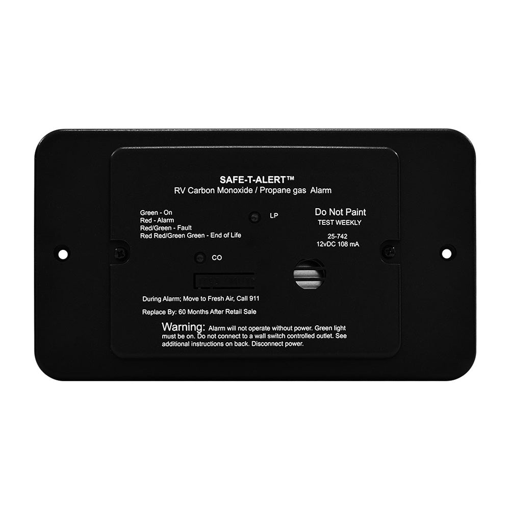Safe-T-Alert 25 Series Flush Mount Dual Carbon Monoxide/Propane Alarm with Trim Ring - Black - 12V Hard Wire