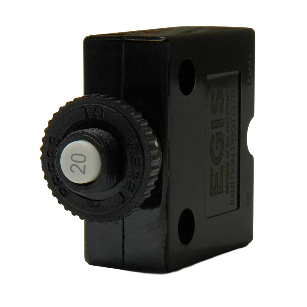Egis 20A Push Button Panel Mount Circuit Breaker - Spade Terminal