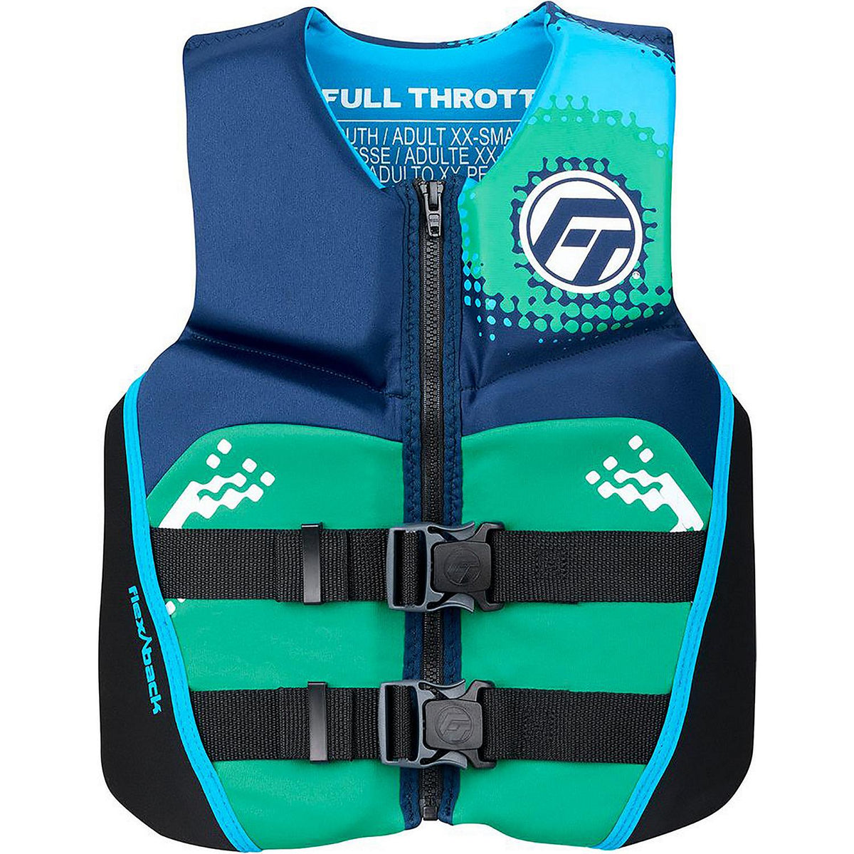 Full Throttle Rapid Dry Flex Back Life Vest, Aqua, Youth, 77-125 lbs.