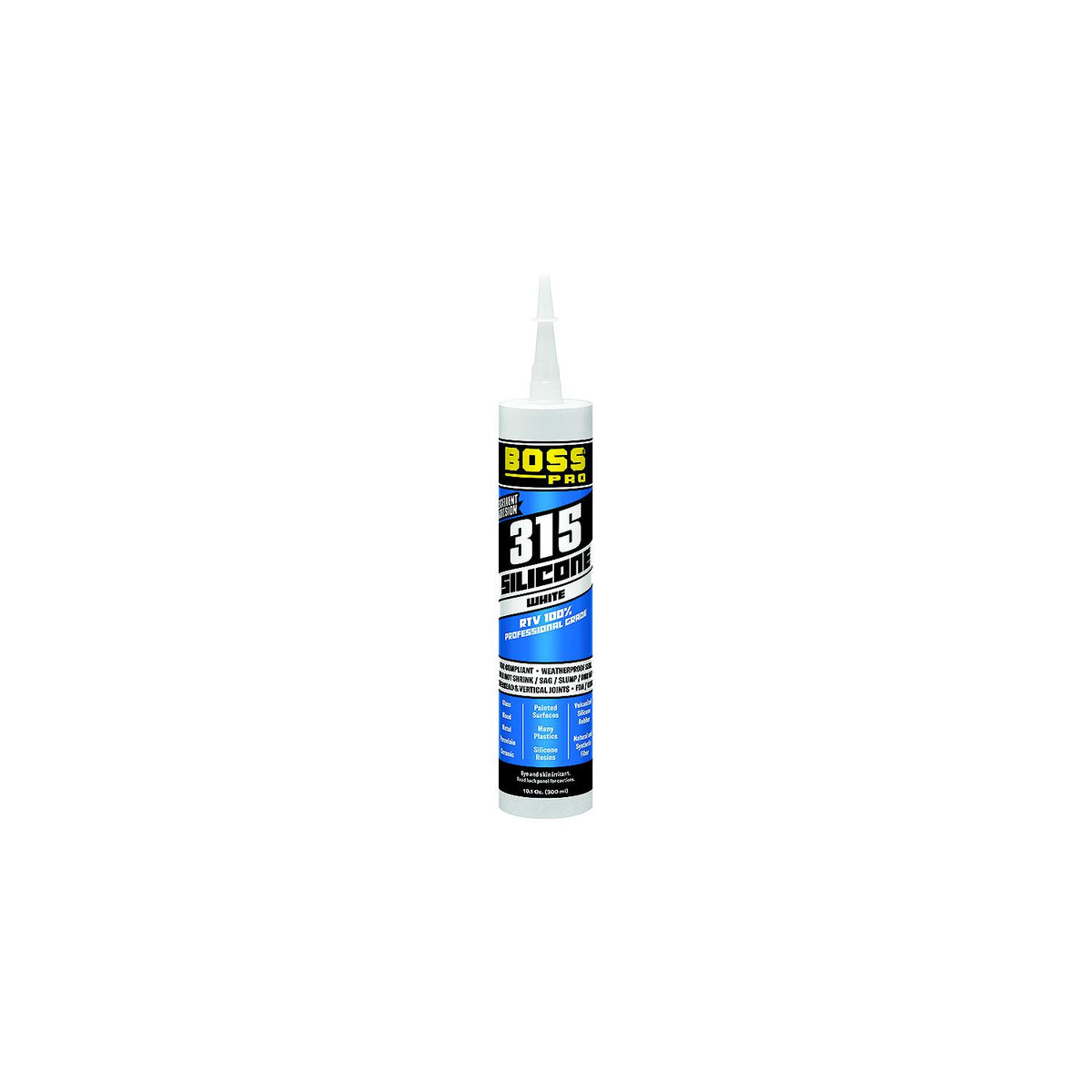 Boss Products 142173 315 Silicone Adhesive/Sealant, White, 10.1 oz. Cartridge