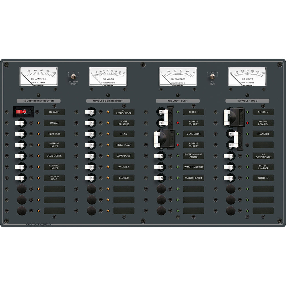 Blue Sea Systems 8086 AC 3 Sources +12 Positions/DC Main +19 Position Toggle Circuit Breaker Panel - White Switches