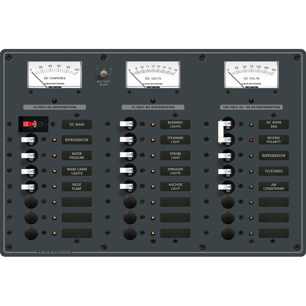 Blue Sea Systems 8084 AC Main +6 Positions/DC Main +15 Positions Toggle Circuit Breaker Panel - White Switches