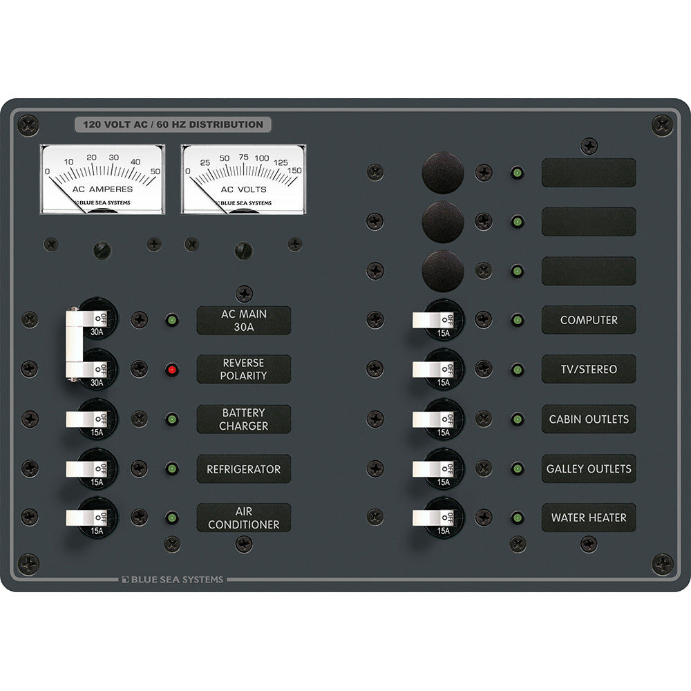 Blue Sea Systems 8076 AC Main +11 Positions Toggle Circuit Breaker Panel - White Switches