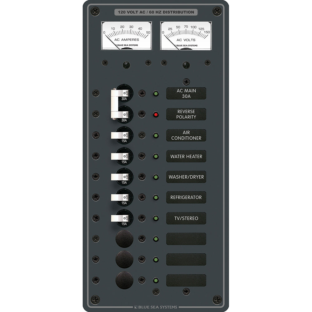 Blue Sea Systems 8074 AC Main +8 Positions Toggle Circuit Breaker Panel - White Switches