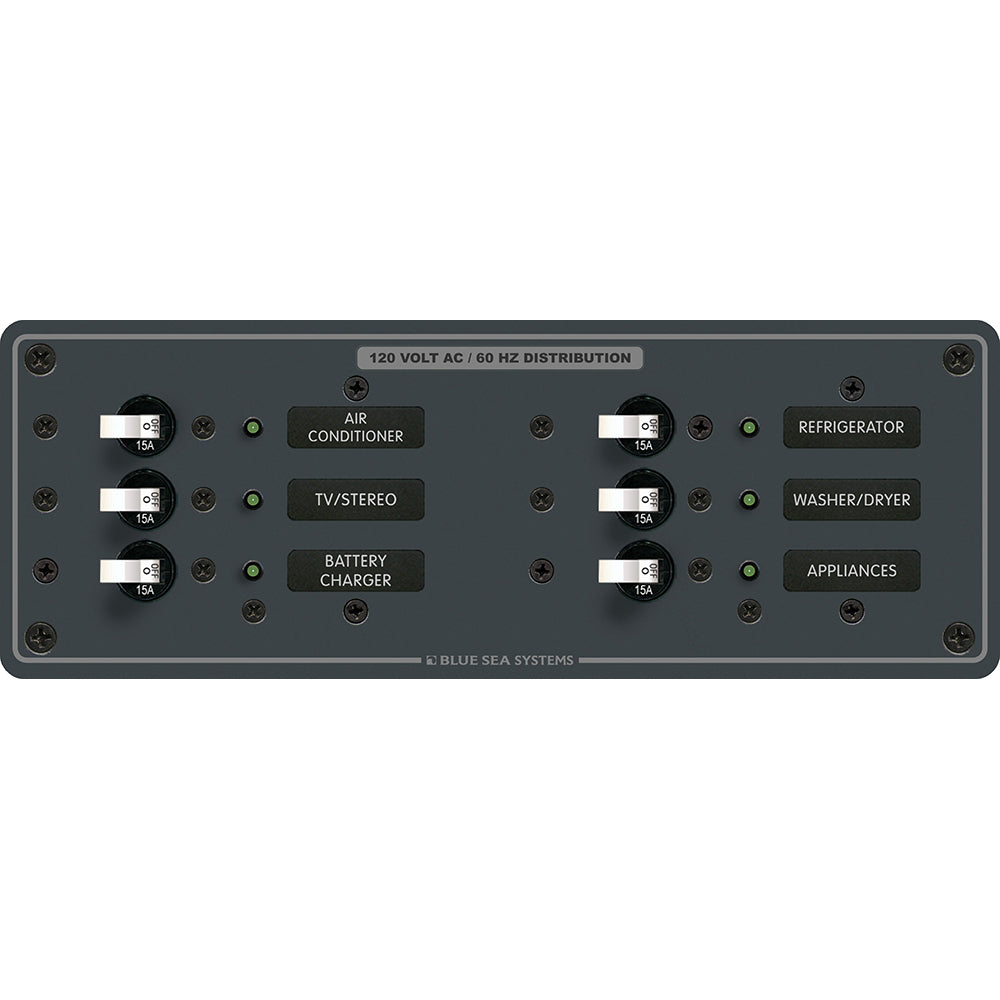 Blue Sea Systems 8097 AC 6 Position Toggle Circuit Breaker Panel - White Switches
