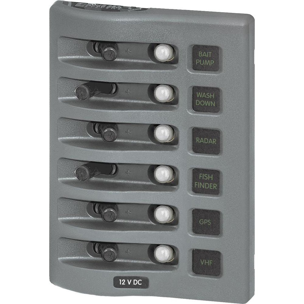Blue Sea Systems 4376 WeatherDeck Water Resistant Circuit Breaker Panel - 6 Position - Grey