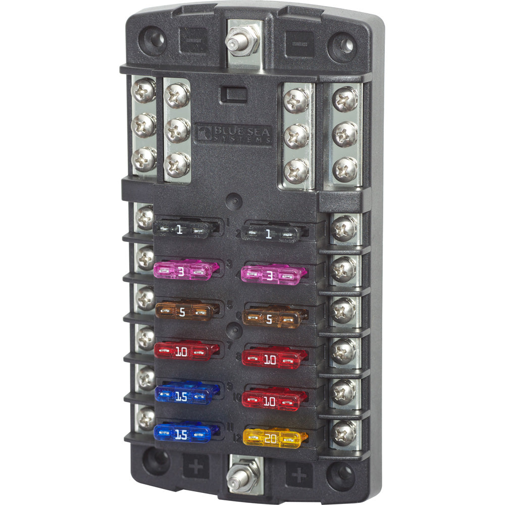 Blue Sea Systems 5031 ST Blade Fuse Block with o Cover - 12 Circuit with Negative Bus