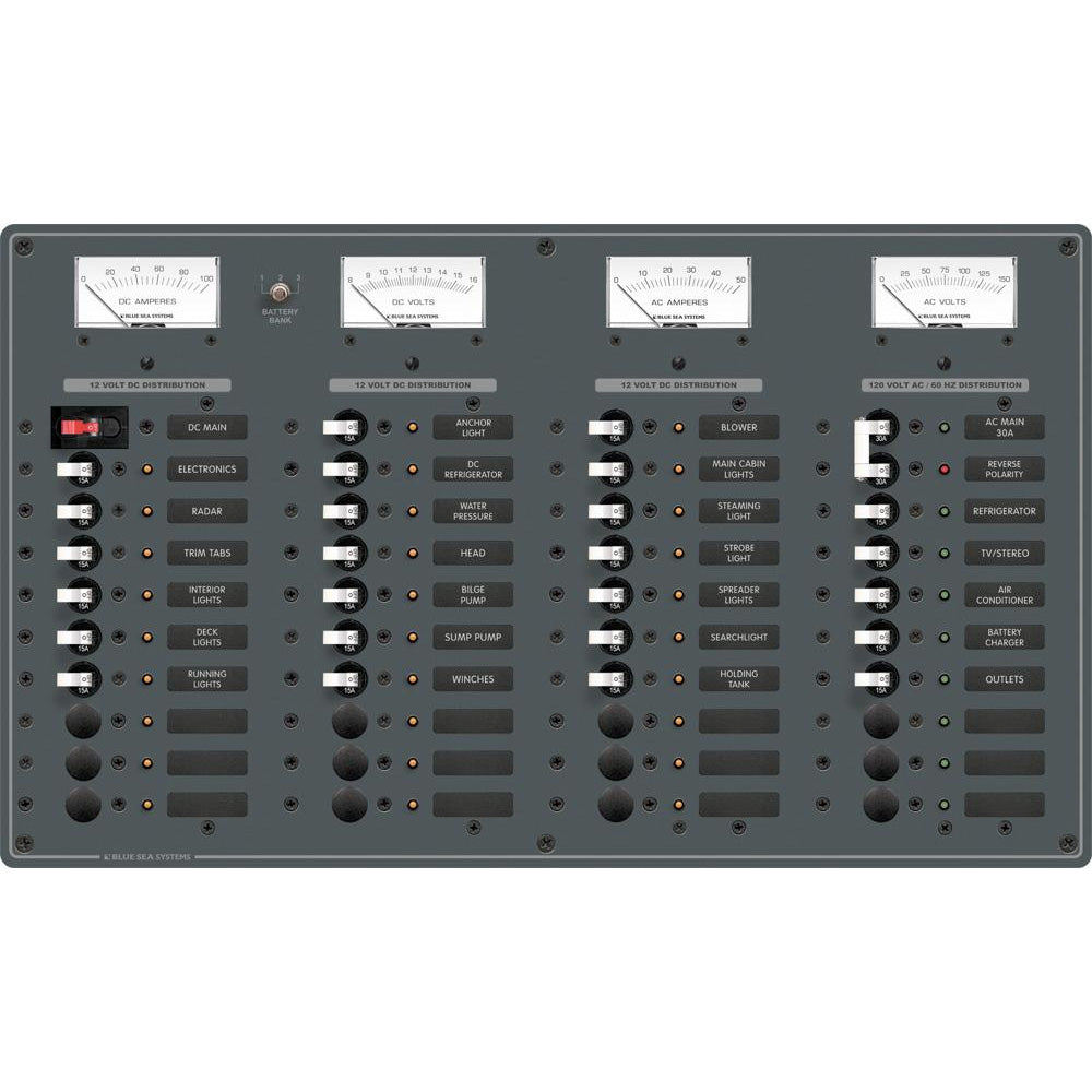 Blue Sea Systems 8095 AC Main +8 Positions / DC Main +29 Positions Toggle Circuit Breaker Panel (White Switches)