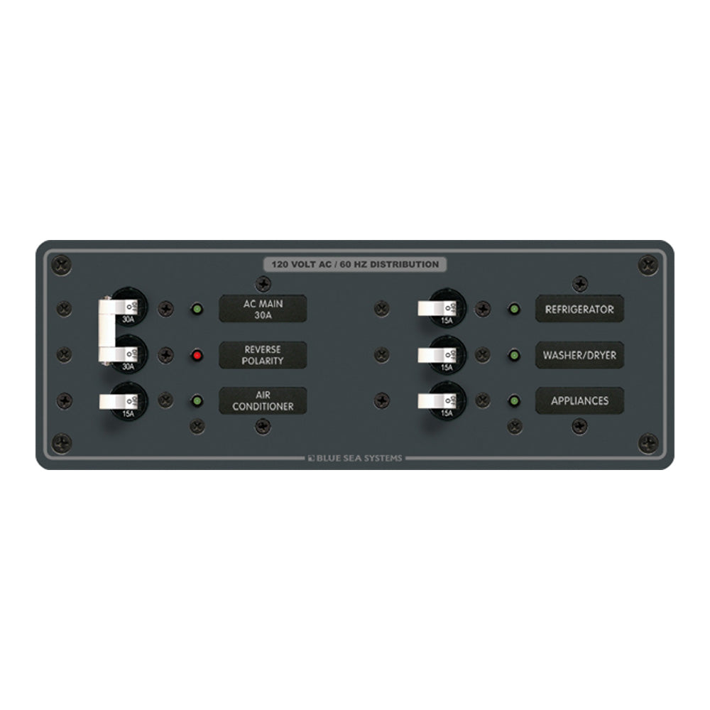 Blue Sea Systems 8099 AC Main +4 Positions Toggle Circuit Breaker Panel (White Switches)