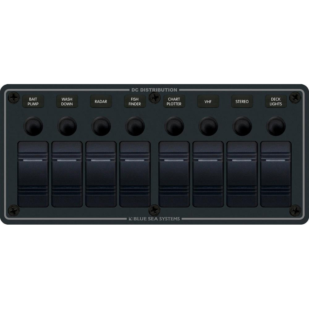 Blue Sea Systems 8371 Water Resistant Panel - 8 Position - Black - Horizontal Mount
