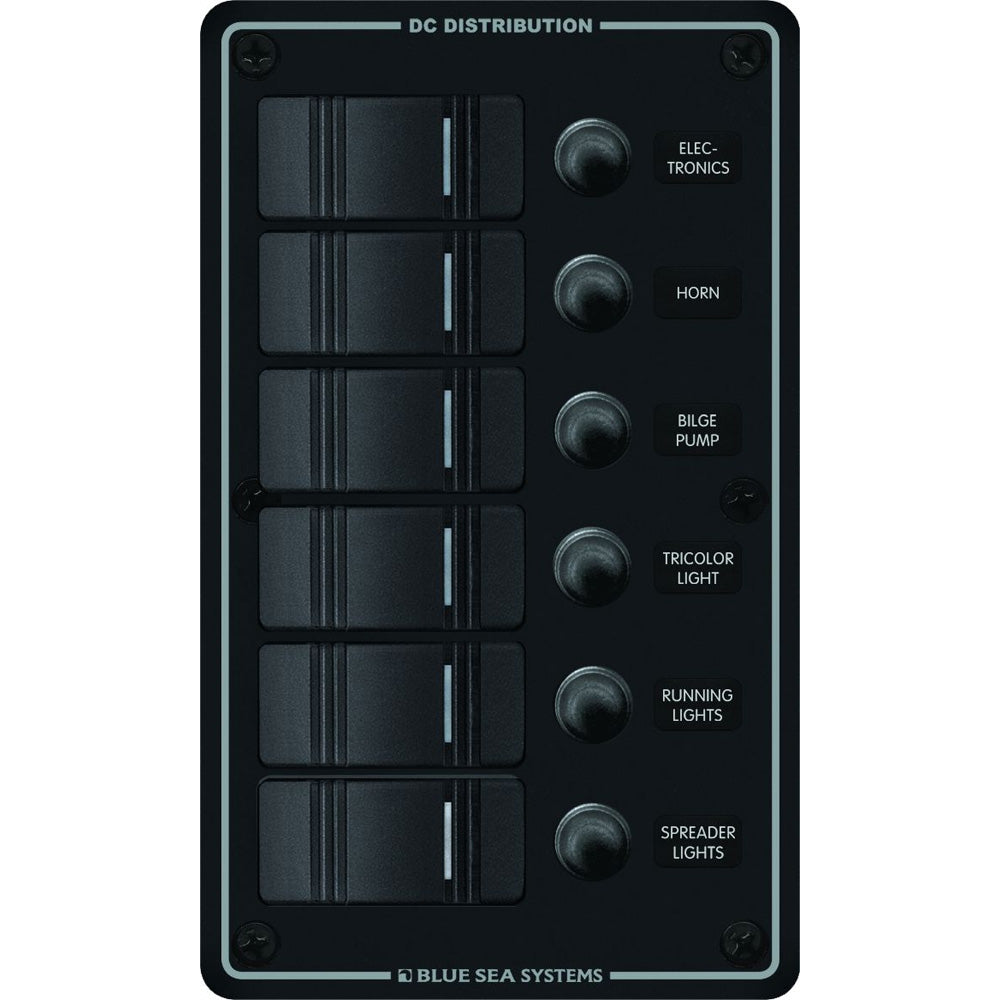 Blue Sea Systems 8373 Water Resistant 6 Position - Black - Vertical Mount Panel