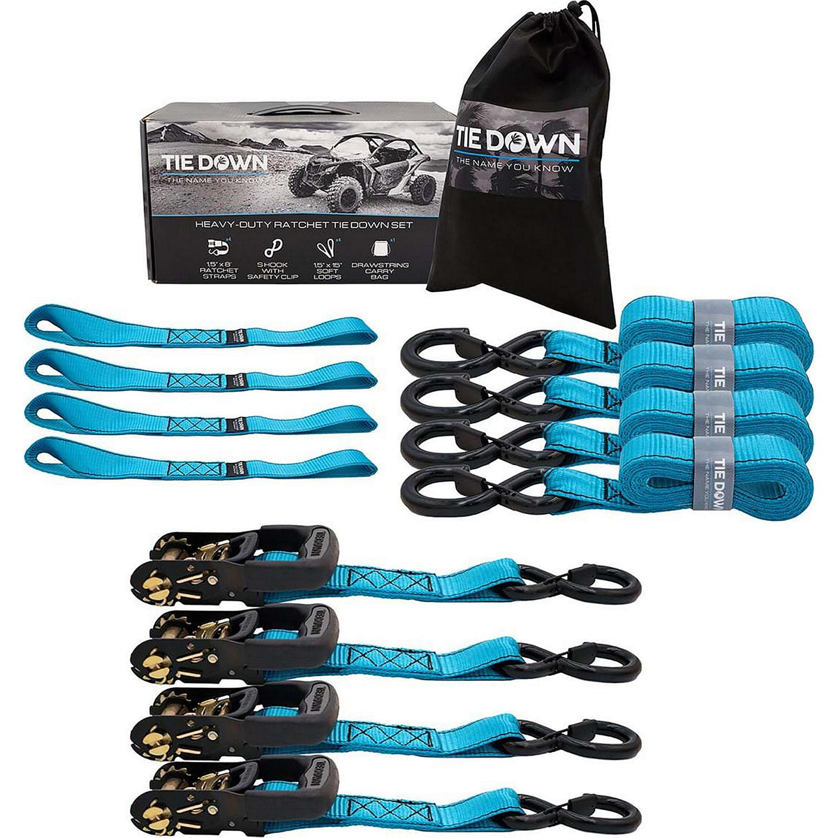 Tiedown Engineering Ratchet Strap, Blue, 5208 lbs. Max Load, 4-Pack, 1.5" x 8'