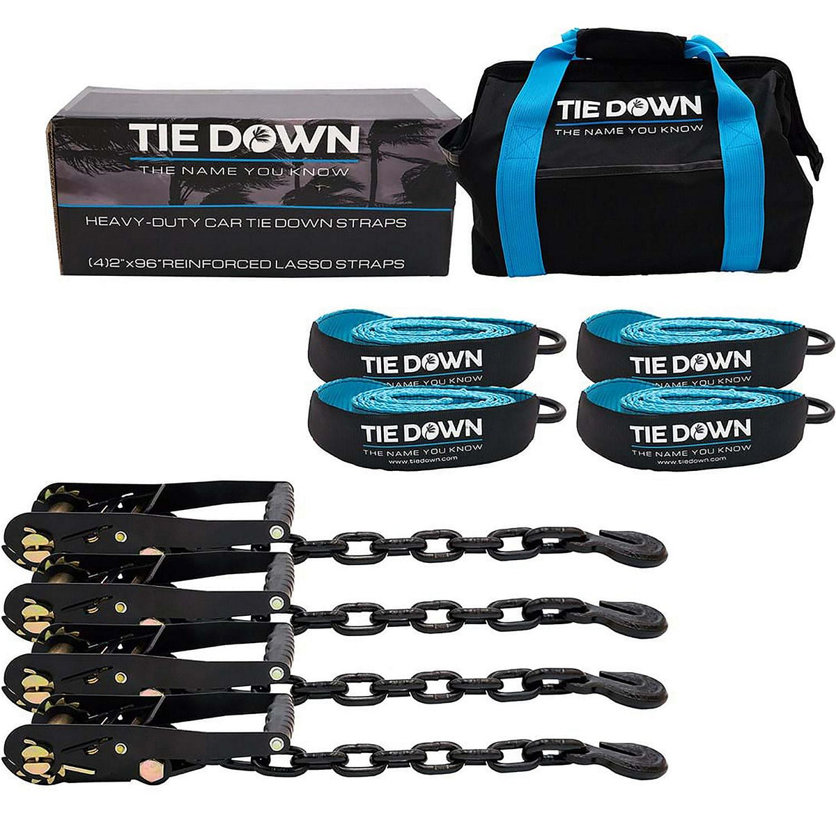 Tiedown Engineering Heavy Duty Car Transport Tie Down, Blue, 5865 lbs. Max Load, 4-Pack, 2" x 96"