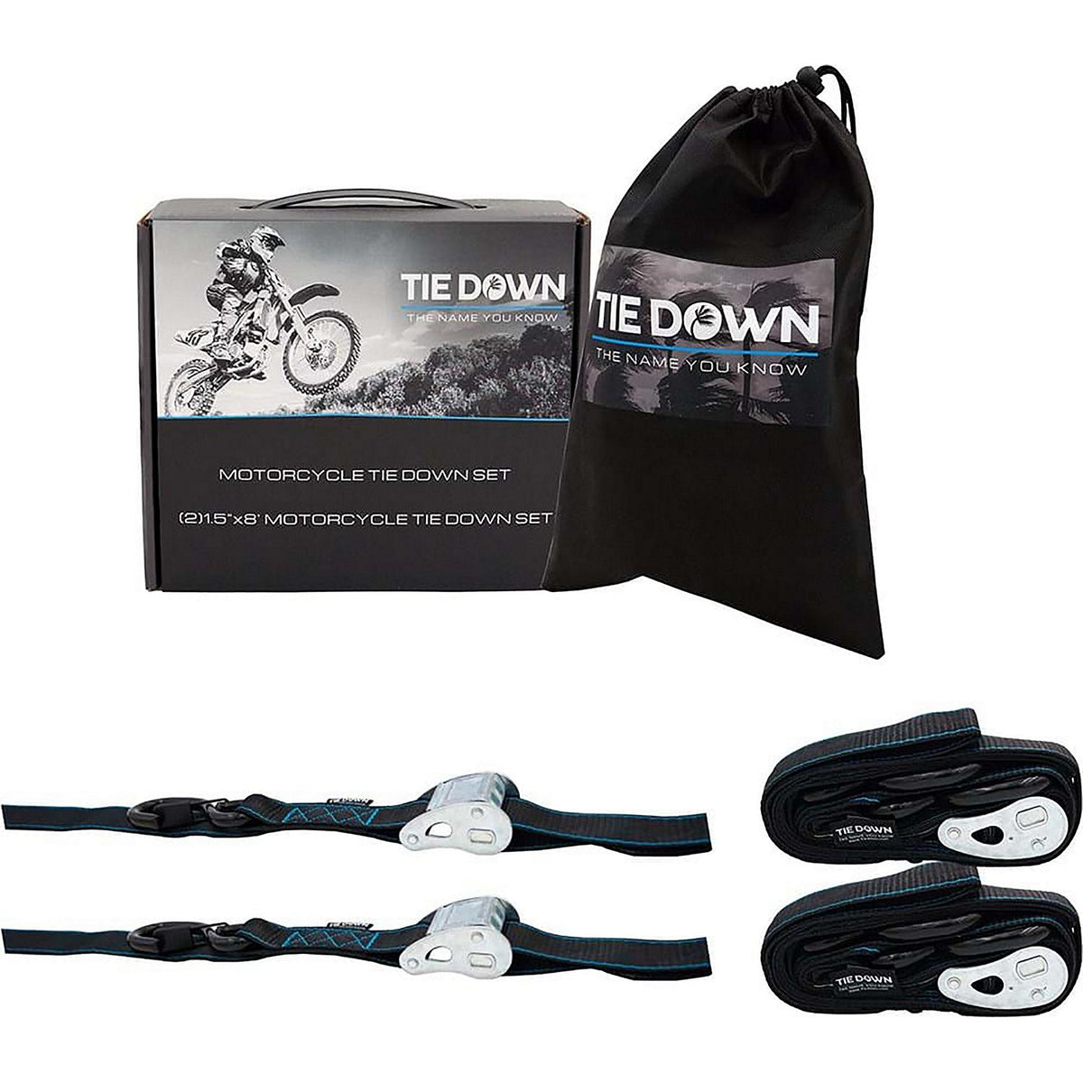 Tiedown Engineering Motorcycle Strap, Black, 3328 lbs. Max Load, 2-Pack, 1.5" x 8'