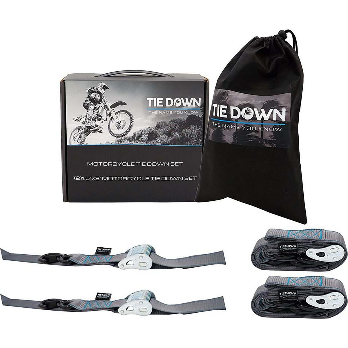 Tiedown Engineering 13988GRY Motorcycle Strap, Gray, 3328 lbs. Max Load, 2-Pack, 1.5" x 8'