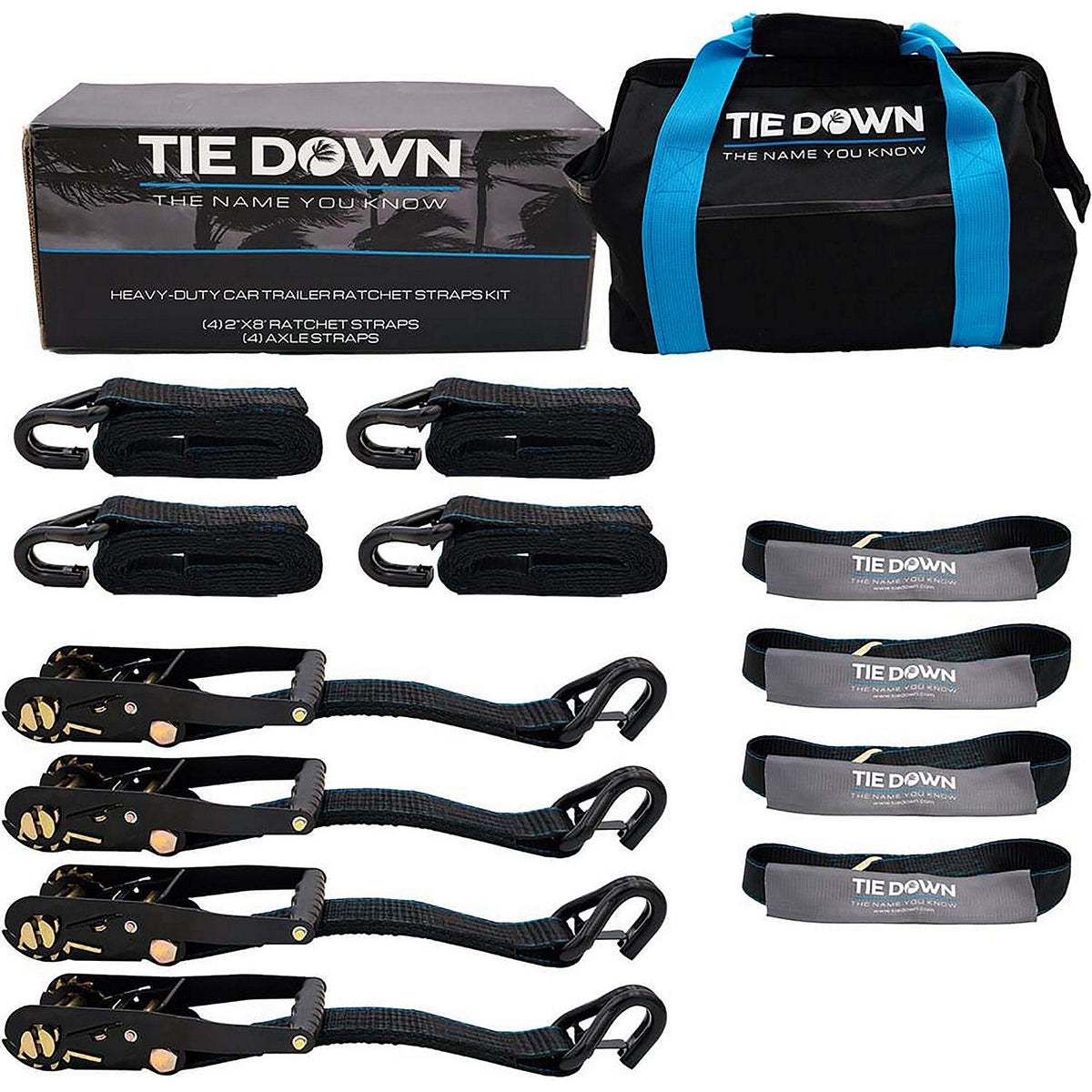 Tiedown Engineering Heavy Duty Car Trailer Ratchet Strap, Black, 11,128 lbs., 4-Pack, 2" x 8'