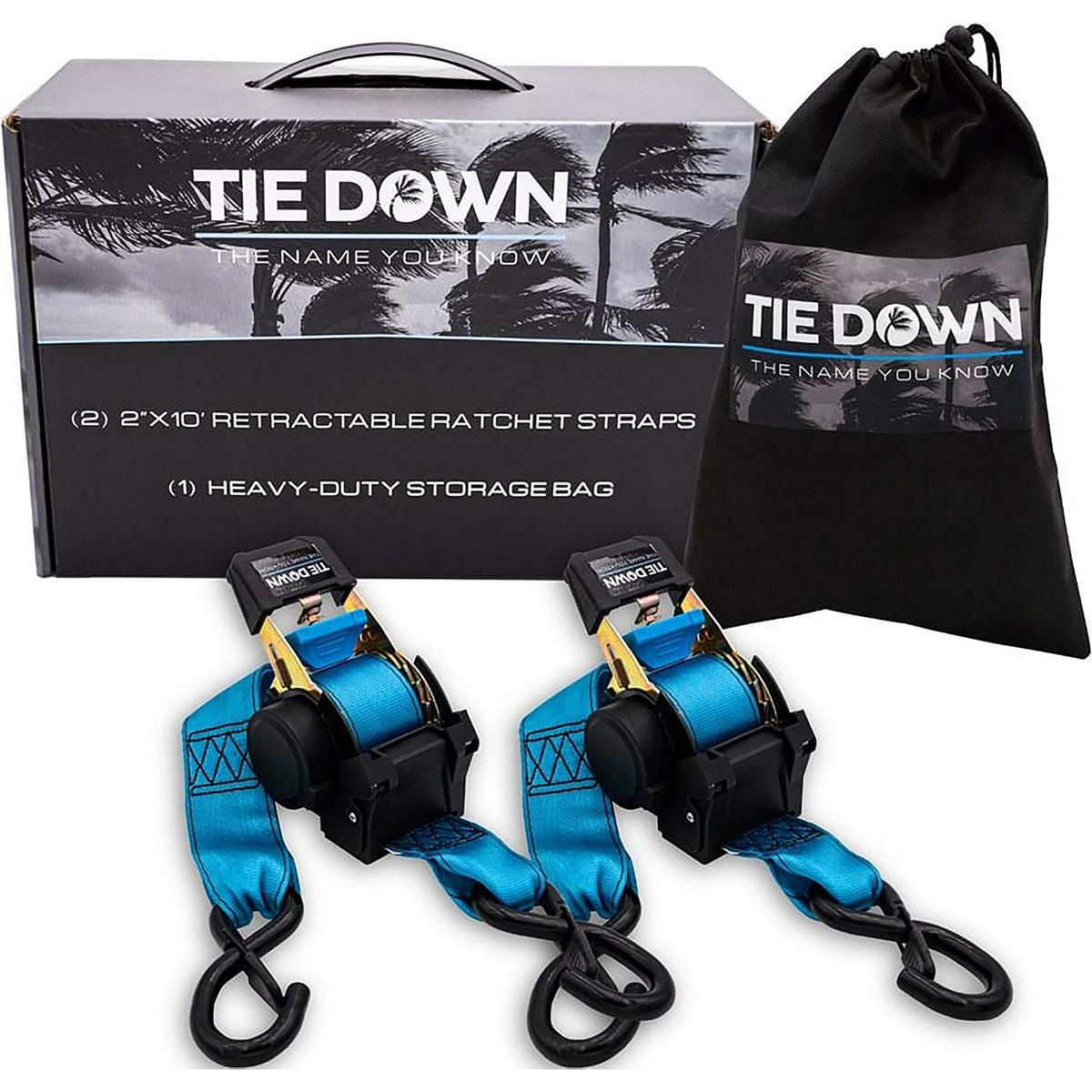 Tiedown Engineering Heavy Duty Retractable Ratchet Strap, Blue, 3000 lbs. Max Load, 2-Pack, 2"x 10'