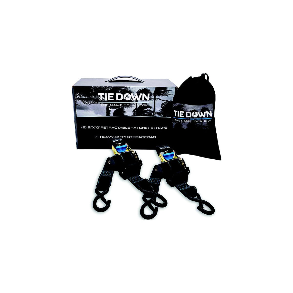 Tiedown Engineering Heavy Duty Retractable Ratchet Strap, Black, 3000 lbs. Max Load, 2-Pack, 2"x 10'