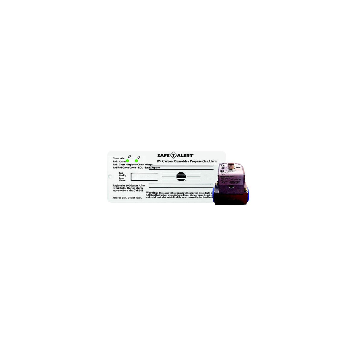 MTI Industries 35742RWTKIT 12V 35 Series Safe-T-Alert Flush Mount RV Dual Carbon Monoxide/Propane Alarm with Trim Ring & Solenoid, White