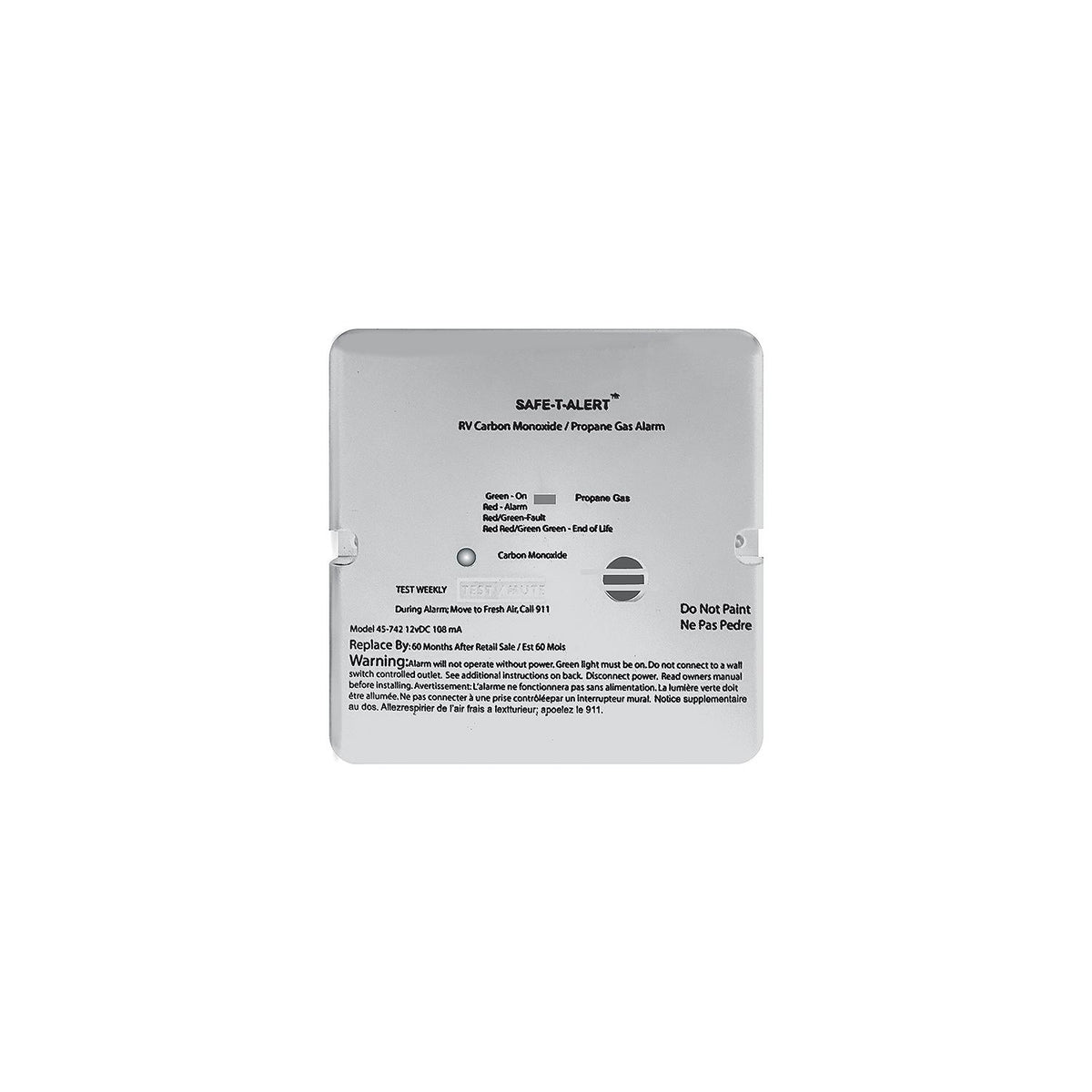 MTI Industries Safe t Alert 45 Series - Dual Carbon Monoxide / Propane Alarm, White