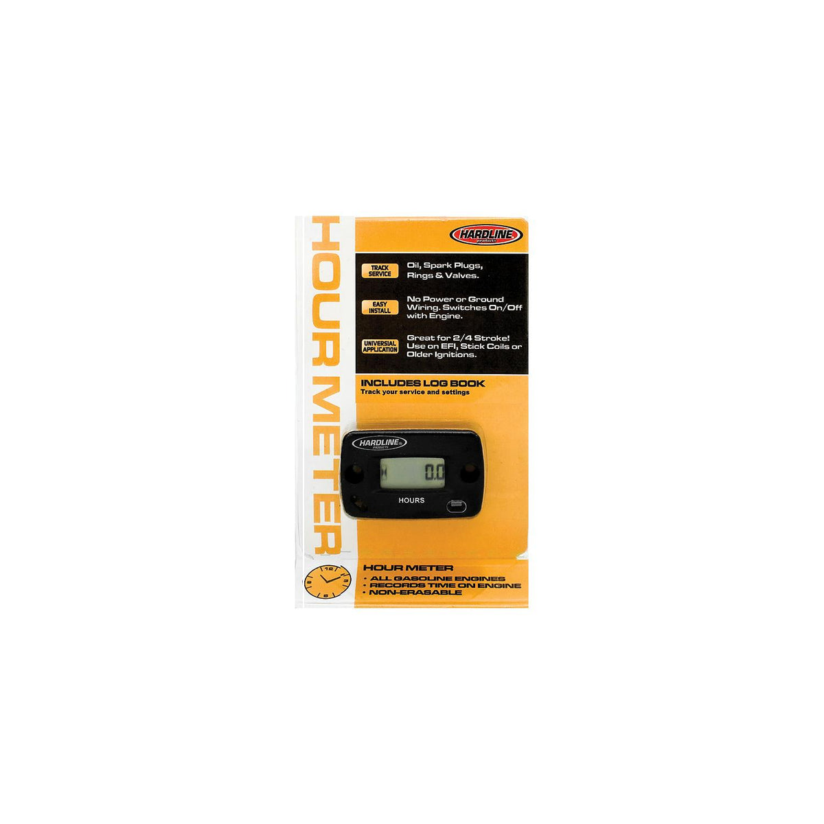 Hardline Hourmeter Any Gas Engine, 2-1/8"L x 1-1/2"W x 5/8" H