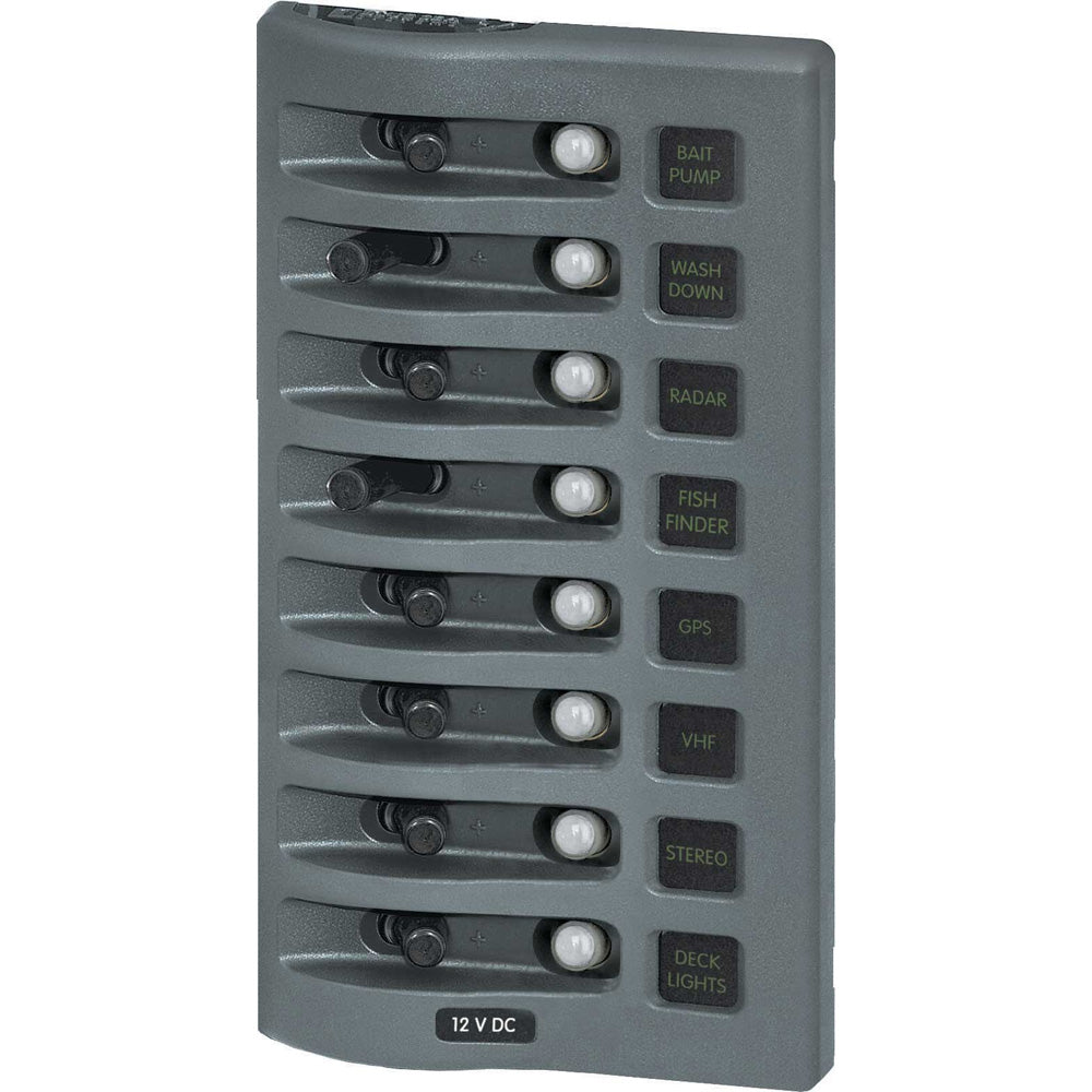 Blue Sea Systems 4378 WeatherDeck Water Resistant Circuit Breaker Panel - 8 Position - Grey