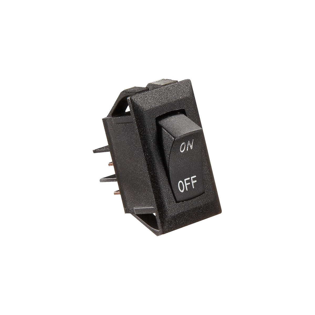 RV Designer Black Rocker Switch with Silver text, 10 A, On/Off - SPST - Cut-Out .550" x 1.125"