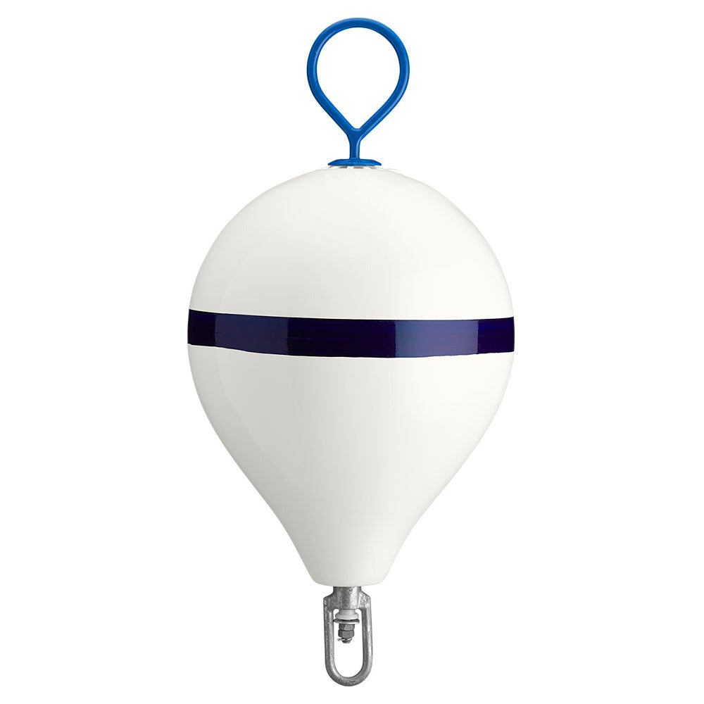 Polyform 17" CM Mooring Buoy with Galvanized Iron - White Blue Stripe