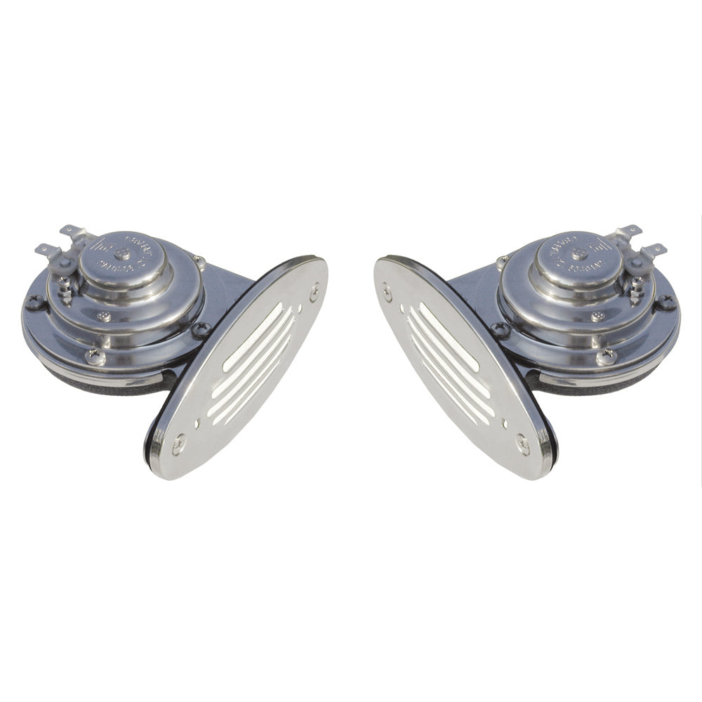 Schmitt Marine Mini Stainless Steel Dual Drop-In Horn with Stainless Steel Grills High & Low Pitch