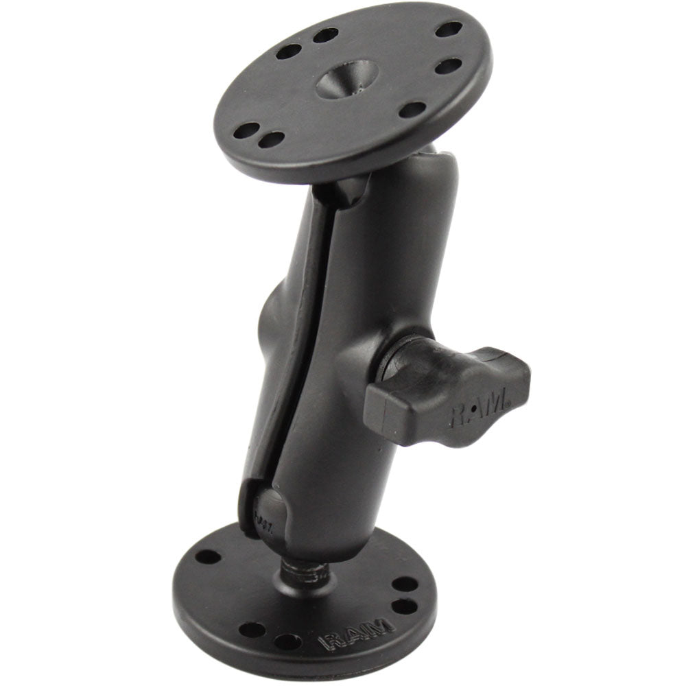 RAM Mount 1" Ball Double Socket Arm with 2 2.5" Round Bases - AMPS Hole Pattern