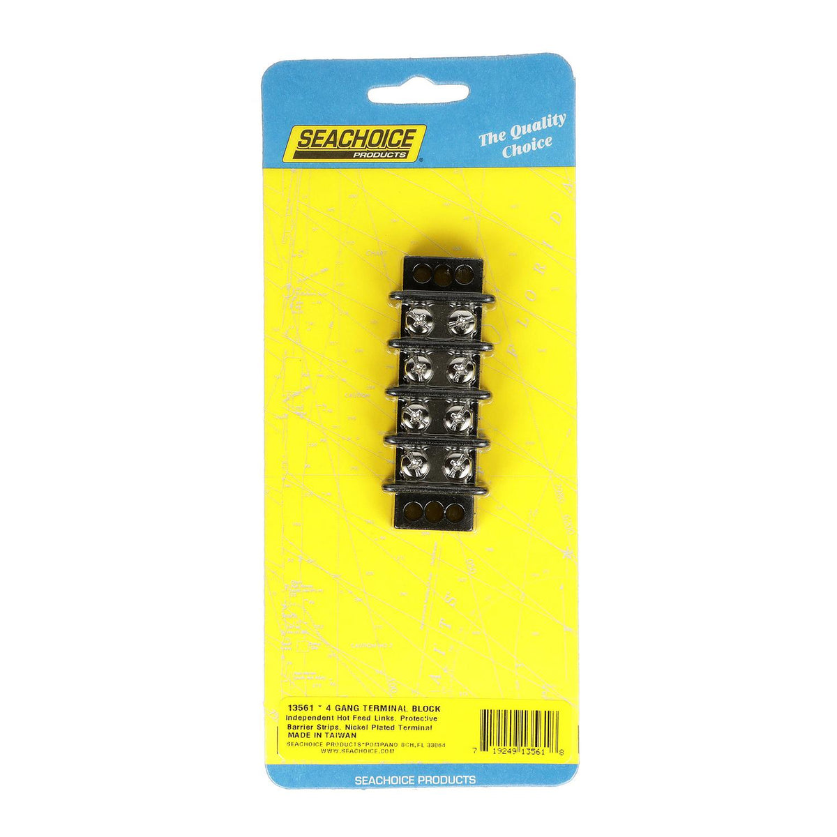Seachoice Terminal Block, 4-Gang, Brass Clips and Contacts