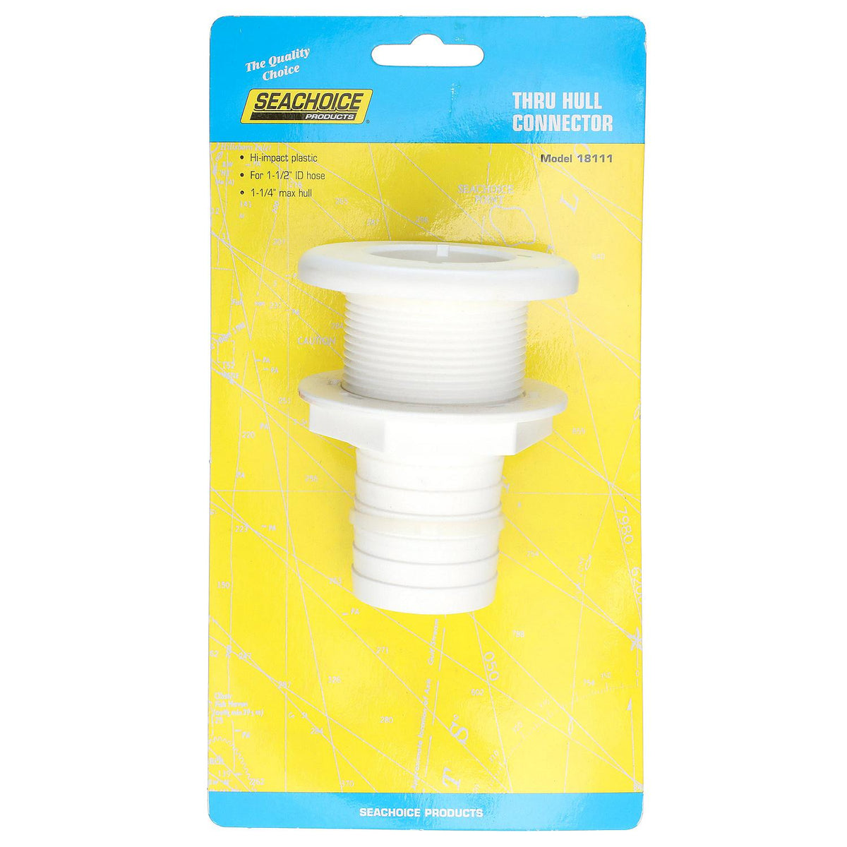 Seachoice Thru-Hull Connector with Broad Flange, White Finish, 1.5 In.