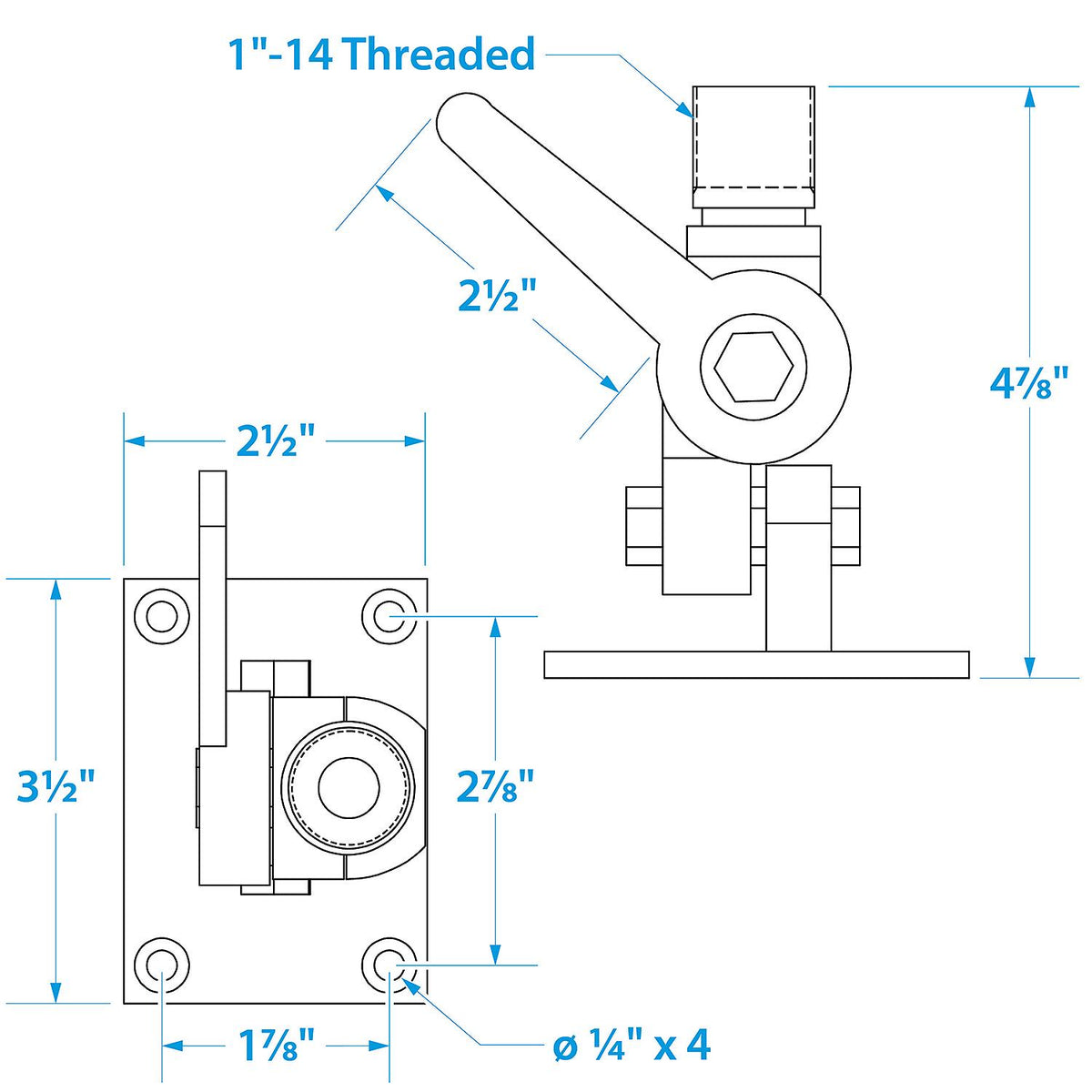 Seachoice Universal Antenna Ratchet-Mount Base, Chrome-Plated Brass