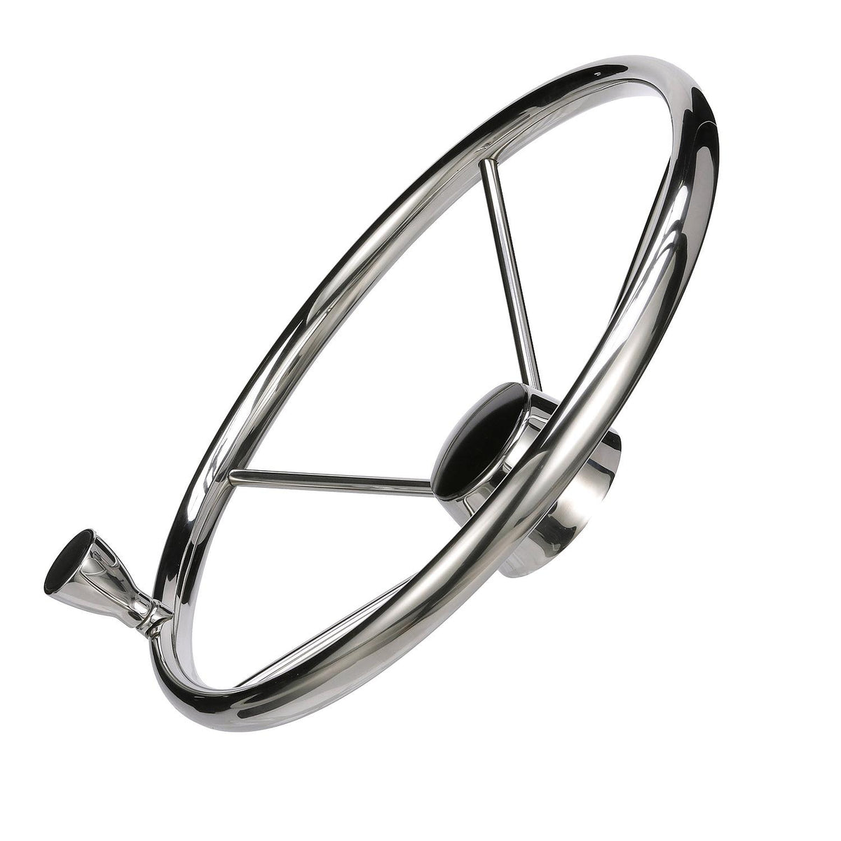 Seachoice 5-Spoke Destroyer Steering Wheel with Turning Knob, Stainless Steel, Black Center Cap