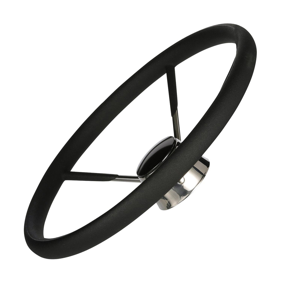 Seachoice 5-Spoke Destroyer Steering Wheel with Permanent Foam Grip, Stainless Steel, Black Center Cap
