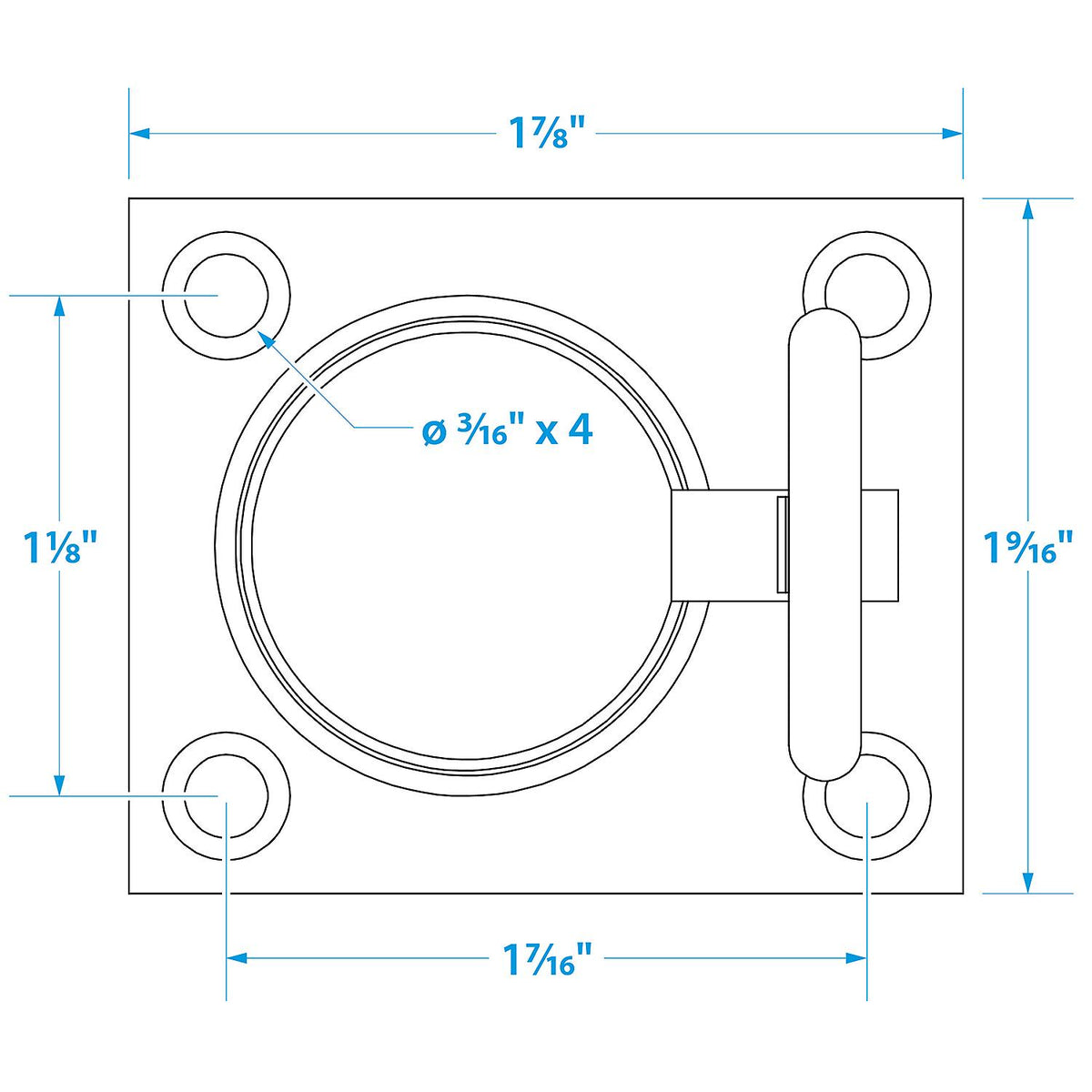 Seachoice Chrome-Plated Cast Brass Square Flush Hatch Ring Pull, 1-1/2 In. X 1-3/4 In.