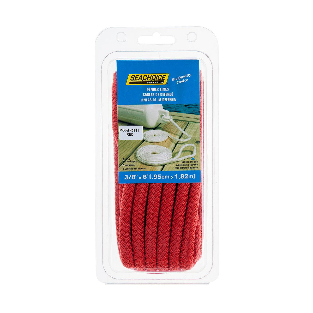 Seachoice Double-Braid Bumper Fender Line, 3/8 in. X 6 Ft., Red