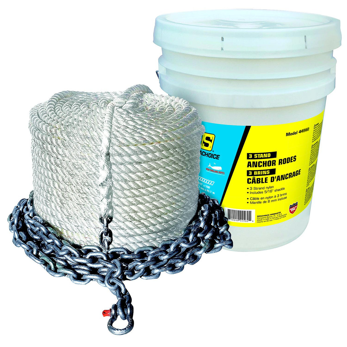 Seachoice 3 Strand Nylon Anchor Rope, 1/2 In. x 50 Ft Rope with 1/4 In. x 10 Ft Chain