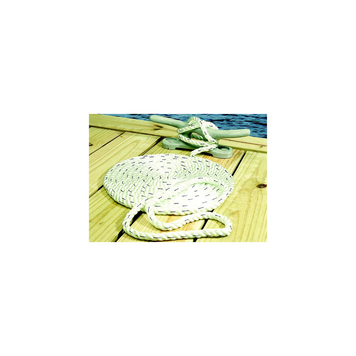 Seachoice Premium 3-Strand Twisted Nylon Dock Line, White With Blue Tracer, 3/8" x 25'