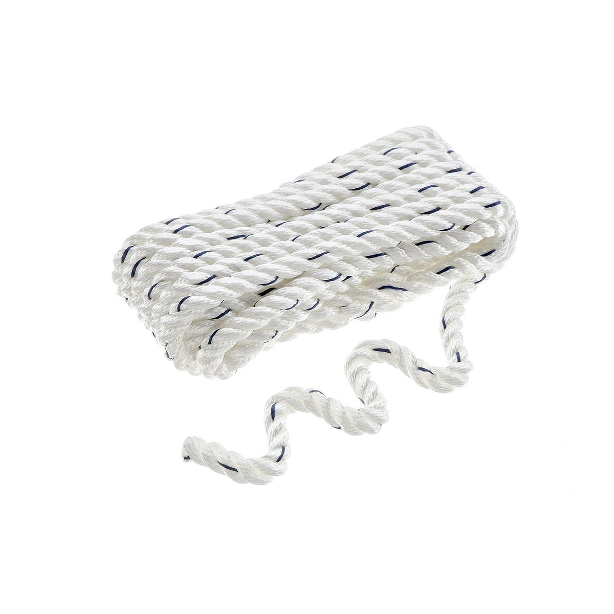 Seachoice Premium 3-Strand Twisted Nylon Dock Line With Tracer, White with Blue Tracer, 1/2-Inch x 20 Feet, 10-Inch Eye Splice