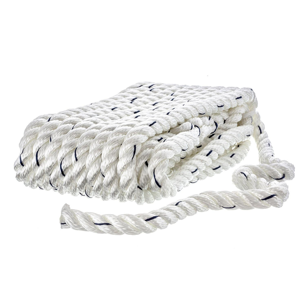 Seachoice Premium 3-Strand Twisted Nylon Dock Line With Tracer, White with Blue Tracer, 1/2-Inch x 25 Feet, 10-Inch Eye Splice